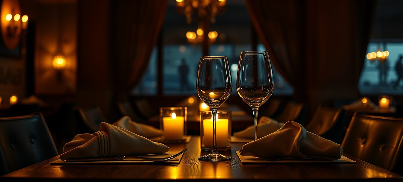 Mesa del restaurante a la luz de las velas